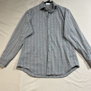 Calvin Klein Men's Gray Red Plaid Dress Shirt Size 15.5 32/33 Regular Fit